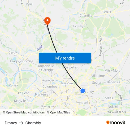 Drancy to Chambly map