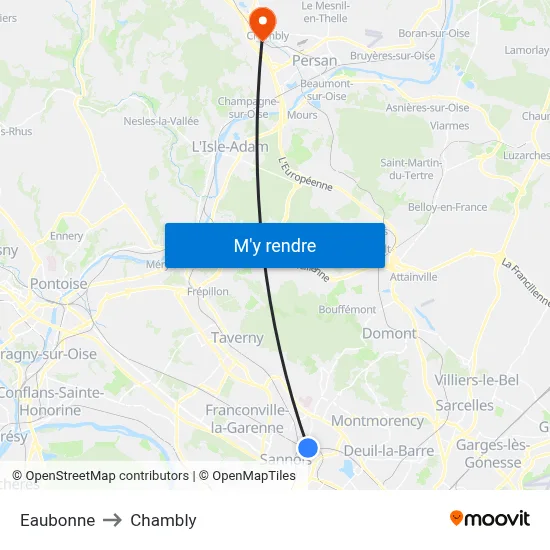 Eaubonne to Chambly map