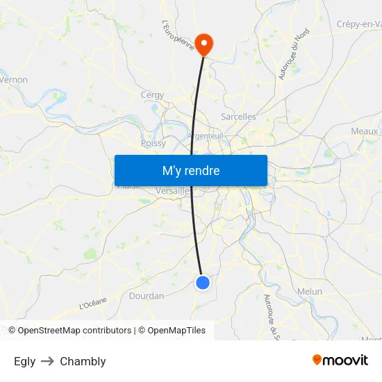 Egly to Chambly map