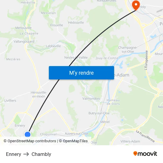 Ennery to Chambly map