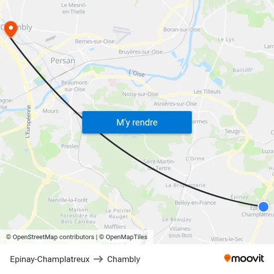 Epinay-Champlatreux to Chambly map