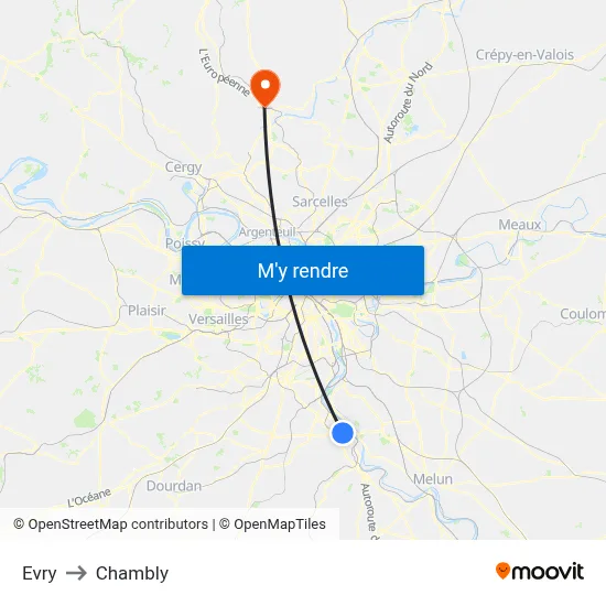 Evry to Chambly map