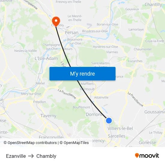 Ezanville to Chambly map