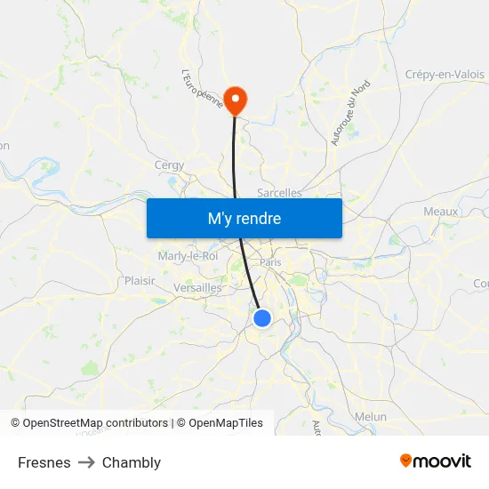 Fresnes to Chambly map