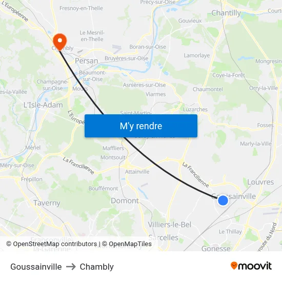 Goussainville to Chambly map