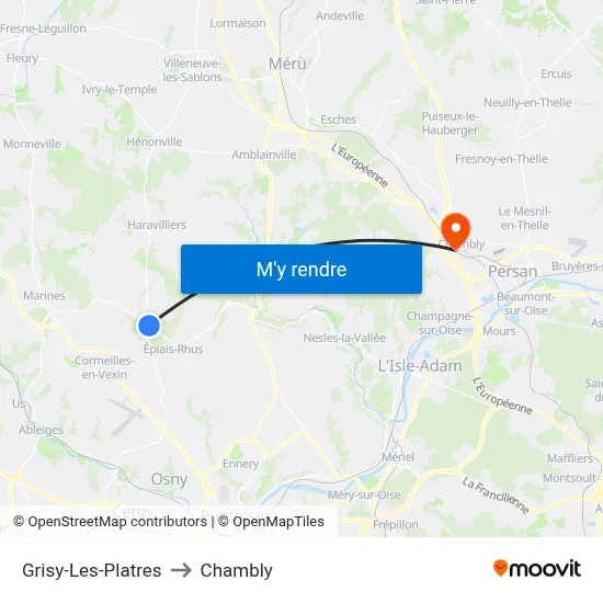Grisy-Les-Platres to Chambly map