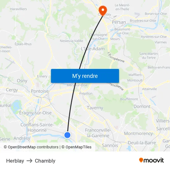 Herblay to Chambly map