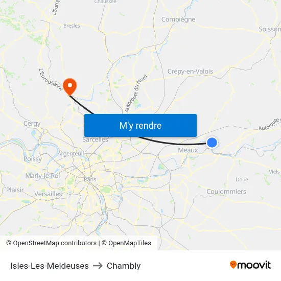 Isles-Les-Meldeuses to Chambly map