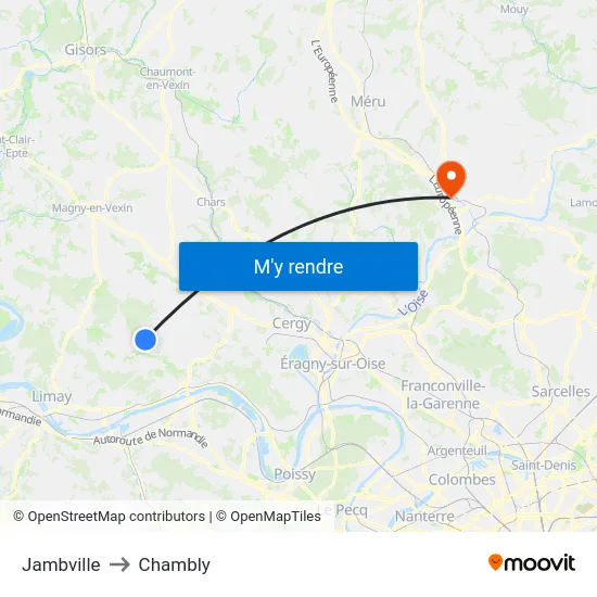 Jambville to Chambly map