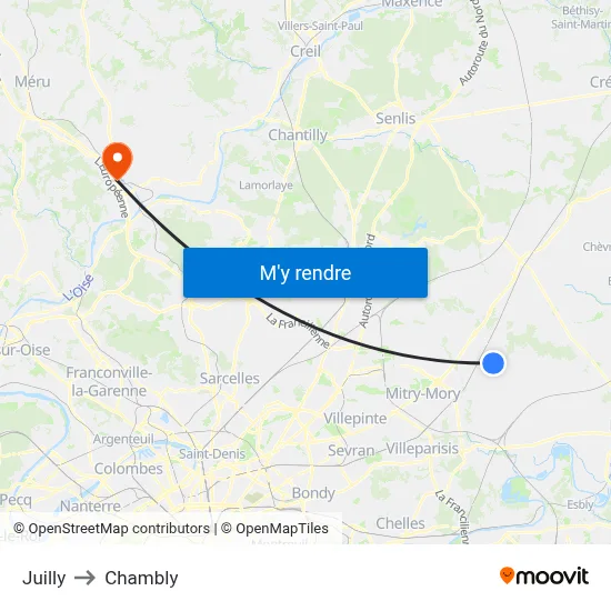 Juilly to Chambly map