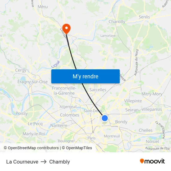 La Courneuve to Chambly map
