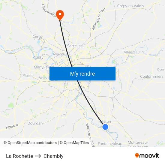 La Rochette to Chambly map