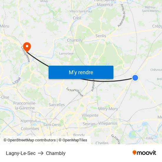 Lagny-Le-Sec to Chambly map