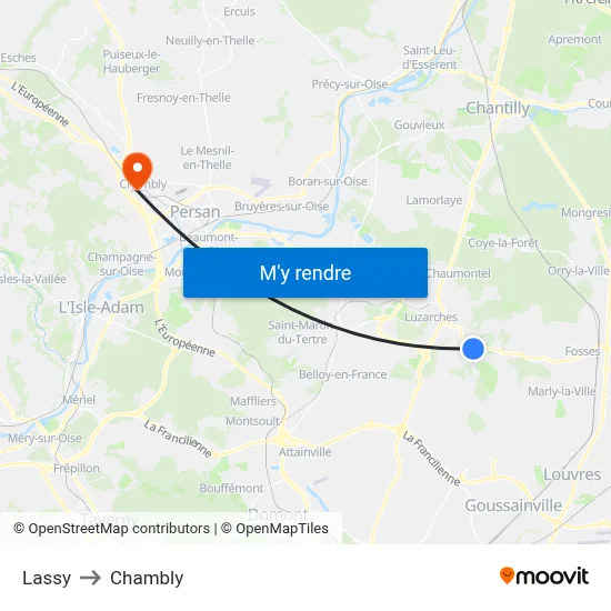 Lassy to Chambly map