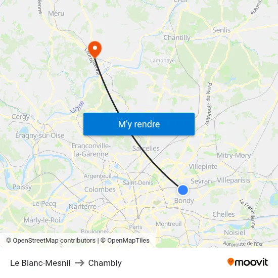 Le Blanc-Mesnil to Chambly map