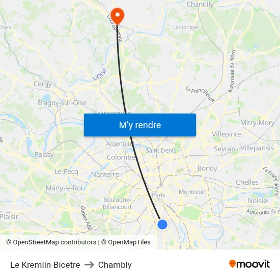 Le Kremlin-Bicetre to Chambly map