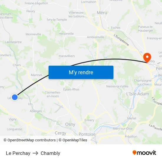 Le Perchay to Chambly map