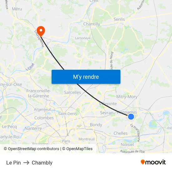 Le Pin to Chambly map