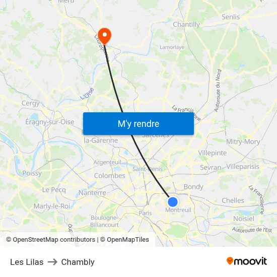 Les Lilas to Chambly map