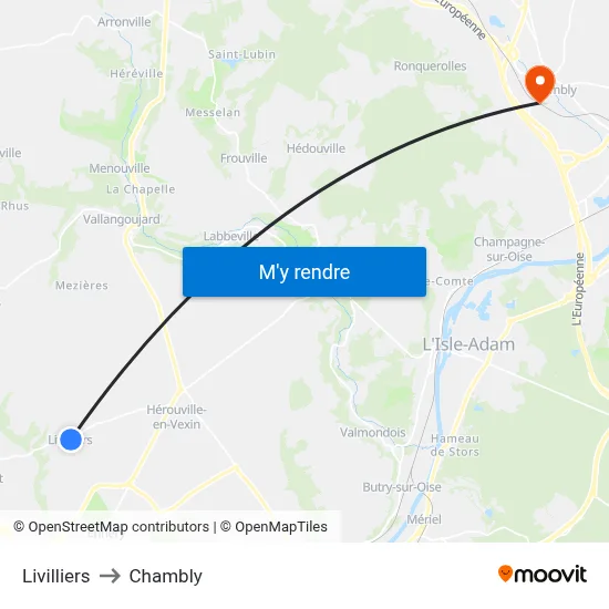 Livilliers to Chambly map