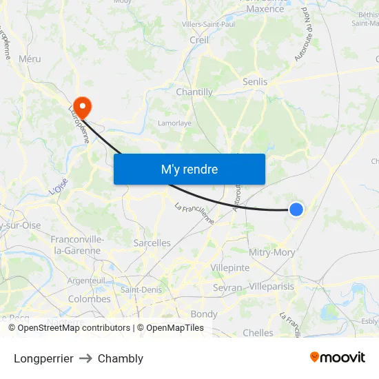 Longperrier to Chambly map