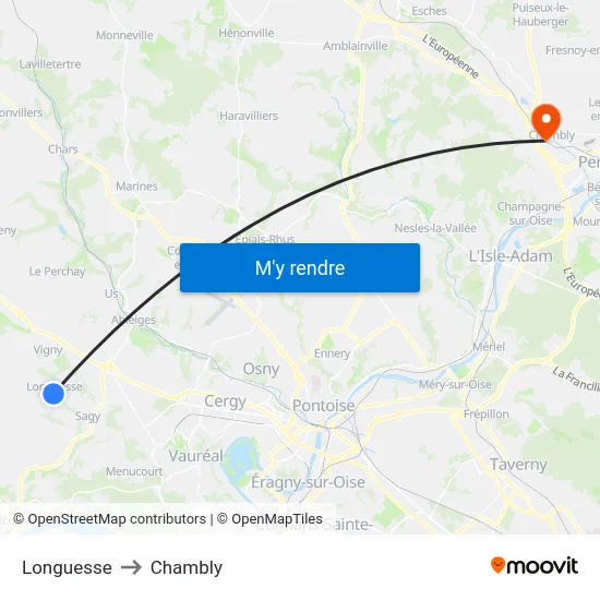 Longuesse to Chambly map