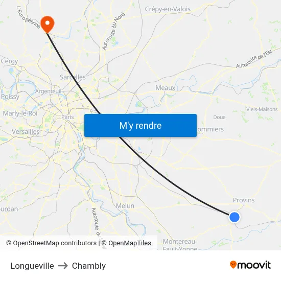Longueville to Chambly map