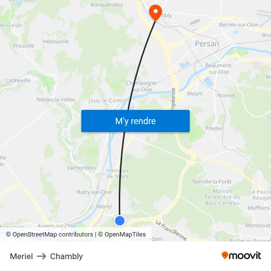 Meriel to Chambly map