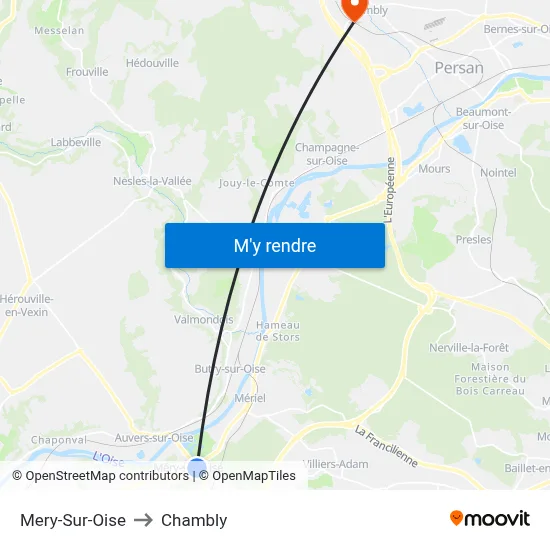 Mery-Sur-Oise to Chambly map