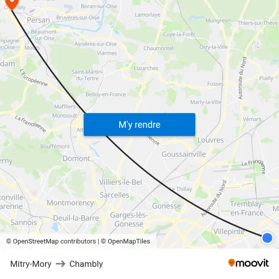 Mitry-Mory to Chambly map