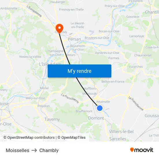 Moisselles to Chambly map