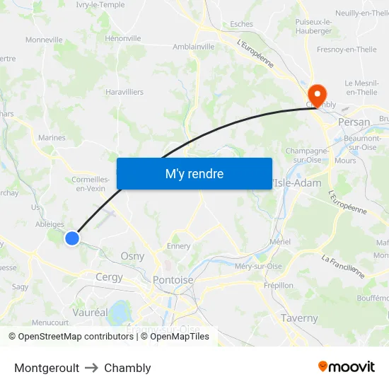 Montgeroult to Chambly map
