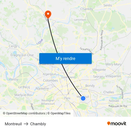 Montreuil to Chambly map