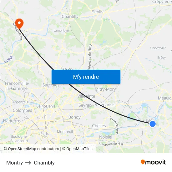Montry to Chambly map