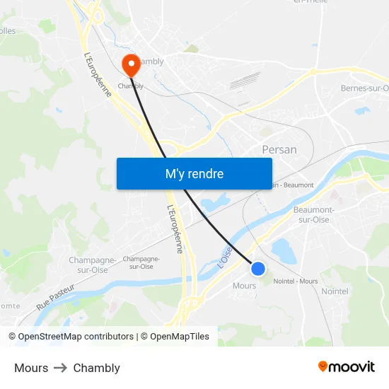 Mours to Chambly map