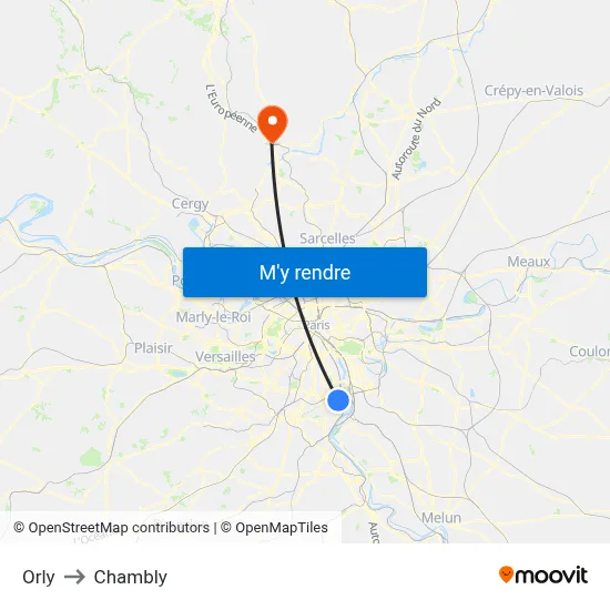Orly to Chambly map