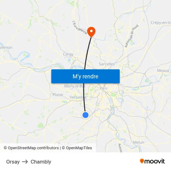 Orsay to Chambly map
