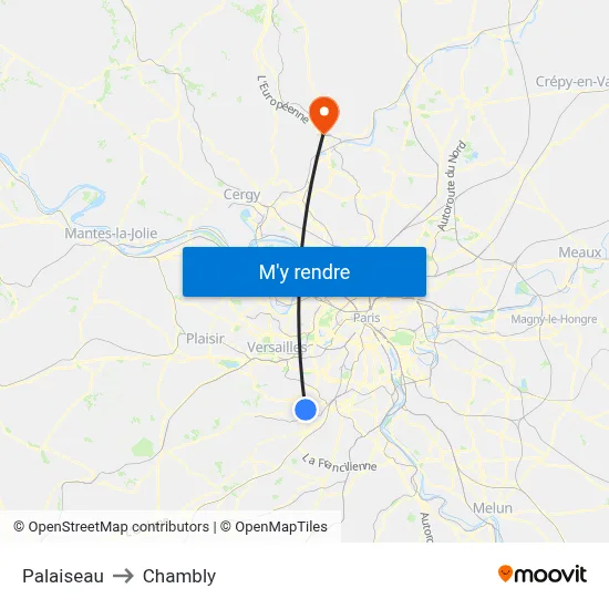 Palaiseau to Chambly map