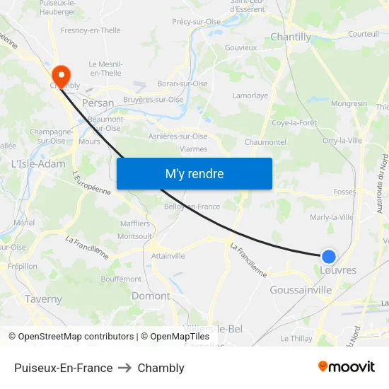 Puiseux-En-France to Chambly map