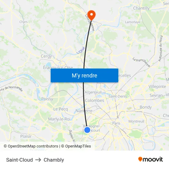 Saint-Cloud to Chambly map