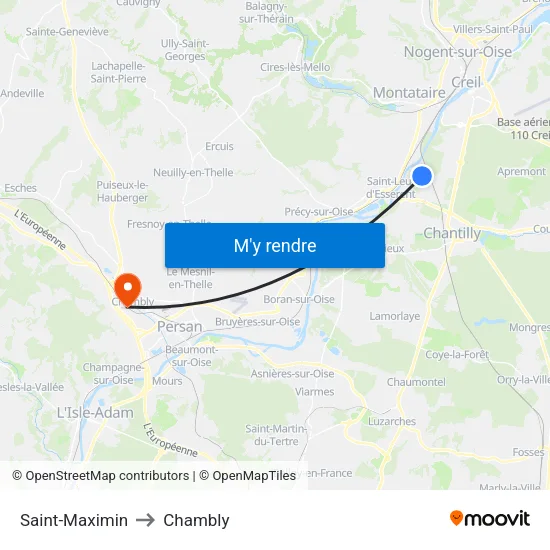Saint-Maximin to Chambly map
