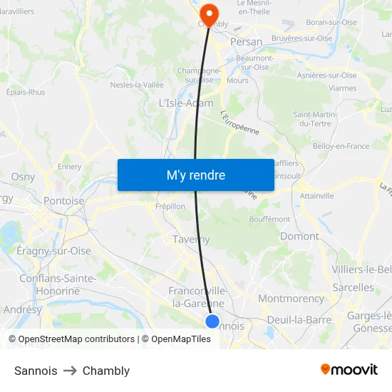 Sannois to Chambly map