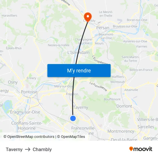 Taverny to Chambly map