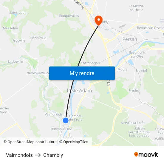 Valmondois to Chambly map