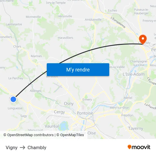 Vigny to Chambly map
