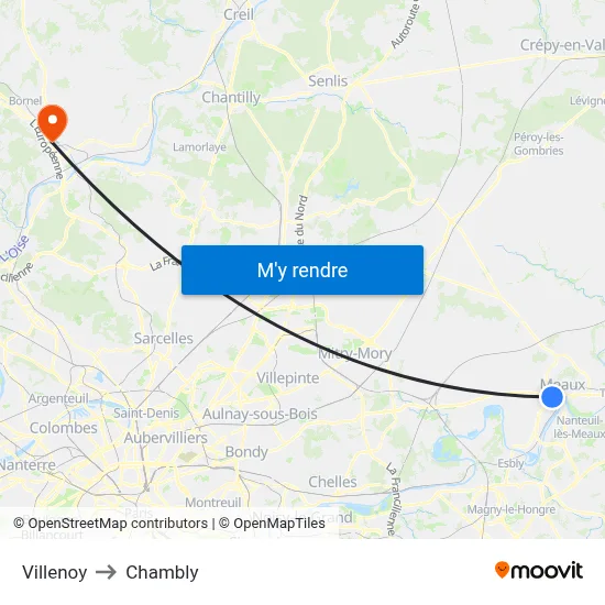 Villenoy to Chambly map