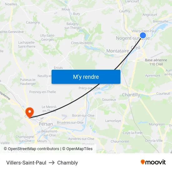Villers-Saint-Paul to Chambly map