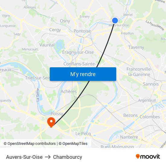 Auvers-Sur-Oise to Chambourcy map