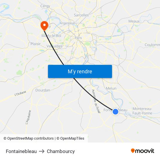 Fontainebleau to Chambourcy map