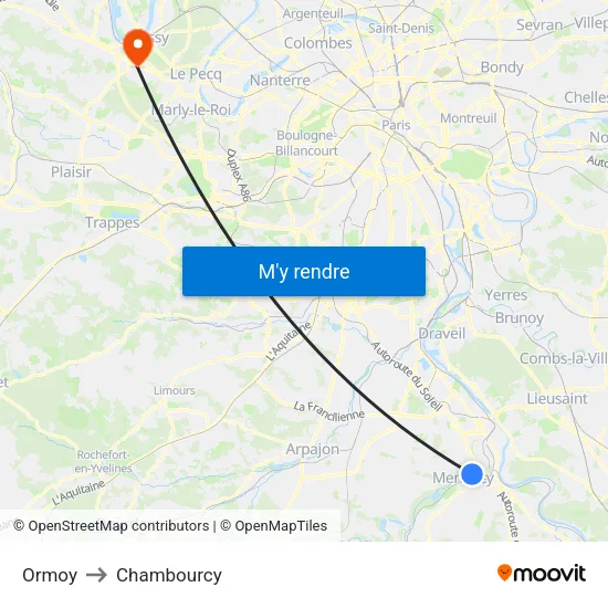 Ormoy to Chambourcy map